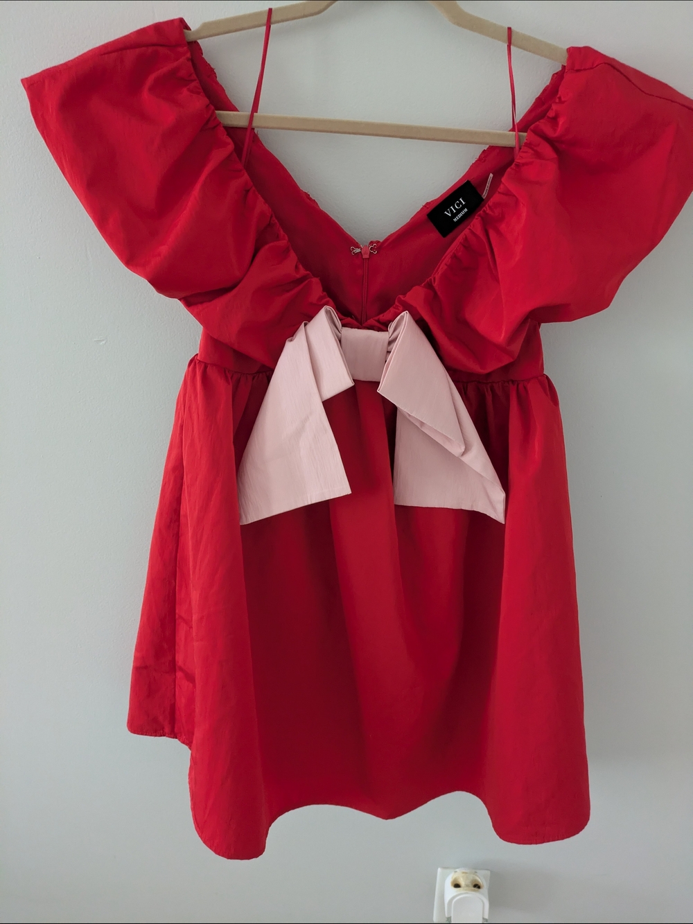 Vici "All Wrapped Up" Red Mini Dress with Pink Bow Accent Pleats Party Coquette - Picture 10 of 11